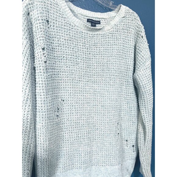 American Eagle Outfitters Distressed Light Blue Loose Knit Sweater S - Picture 4 of 7